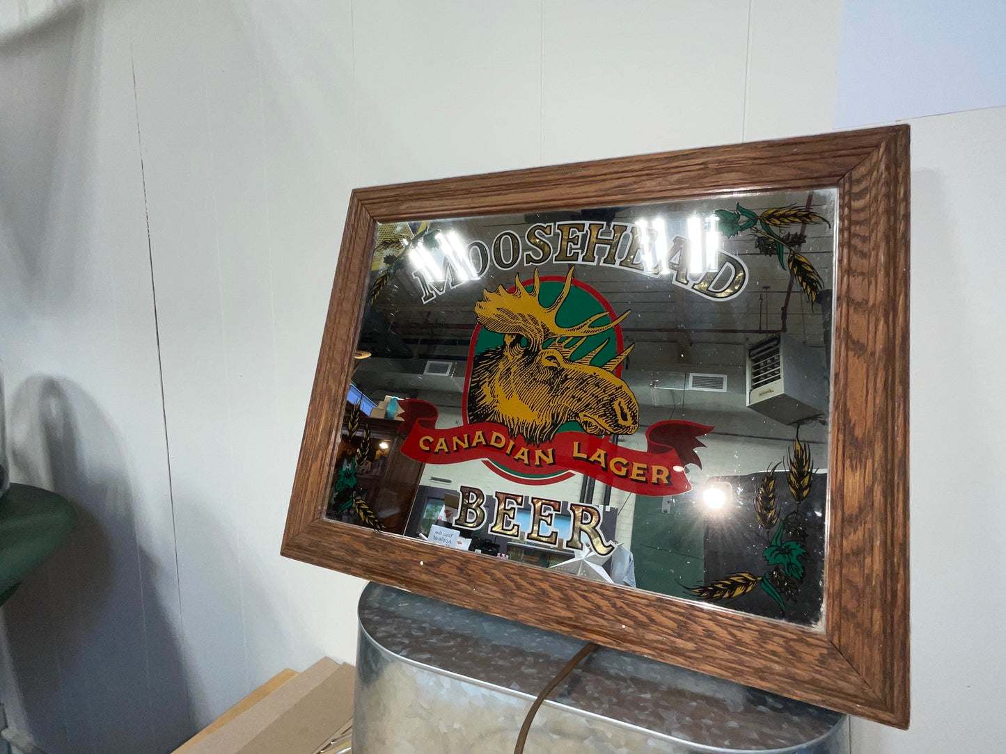 Vintage Moosehead Beer Mirror framed Canadian Lagar Moose Head Bar Art