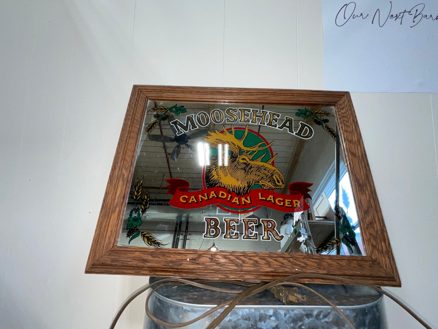 Vintage Moosehead Beer Mirror framed Canadian Lagar Moose Head Bar Art