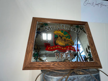 Vintage Moosehead Beer Mirror framed Canadian Lagar Moose Head Bar Art