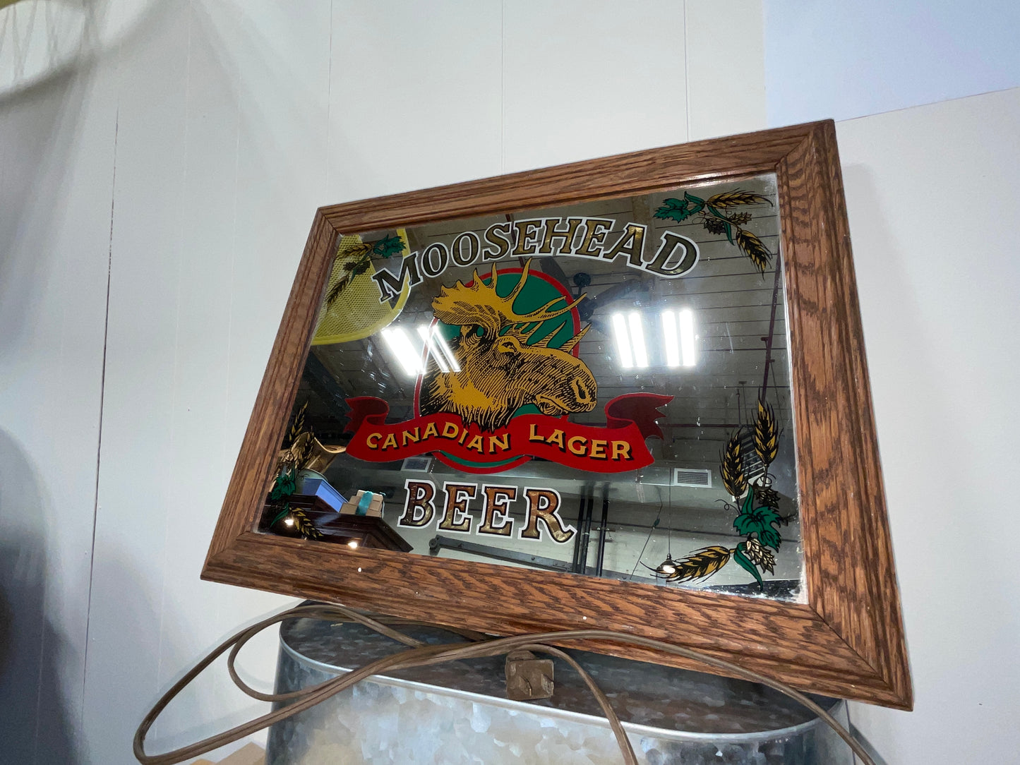 Vintage Moosehead Beer Mirror framed Canadian Lagar Moose Head Bar Art