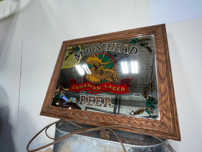 Vintage Moosehead Beer Mirror framed Canadian Lagar Moose Head Bar Art