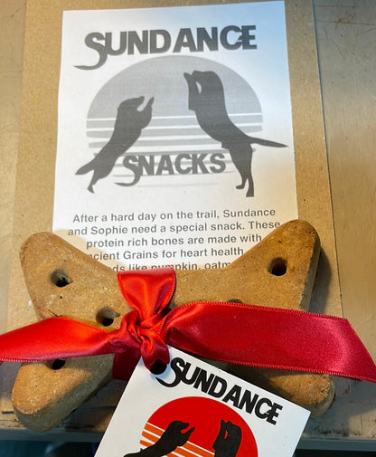 Large breed dog enjoying healthy Sundance Snacks dog biscuits
